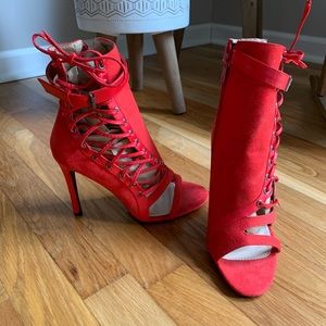 Nasty Gal Red Lace Up Bootie
